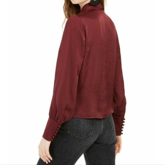 Band of Gypsies Mon Cheri Faux-Wrap Blouse in Plum, Size XL - Picture 2 of 10